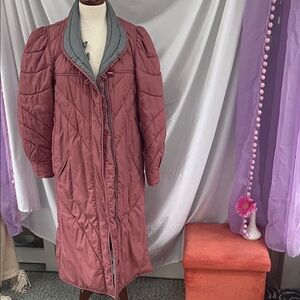 Quilted Pink/Blue Reversible Long Coat with Collar